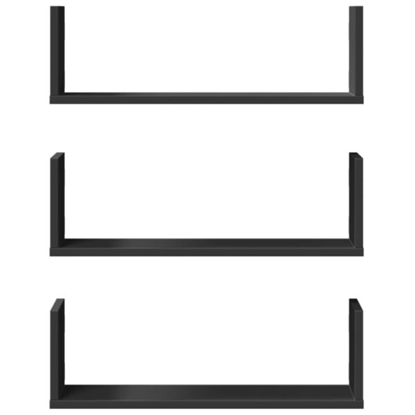 Prateleiras de parede 3 pcs 58x18x18 cm deriv. de madeira preto - Image 3