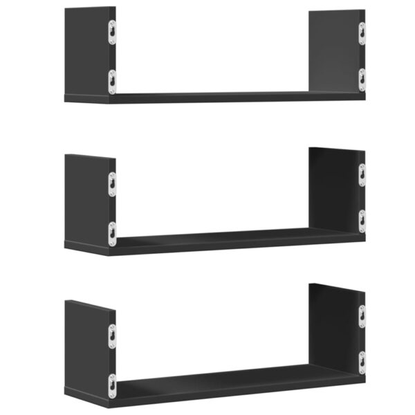 Prateleiras de parede 3 pcs 58x18x18 cm deriv. de madeira preto - Image 5