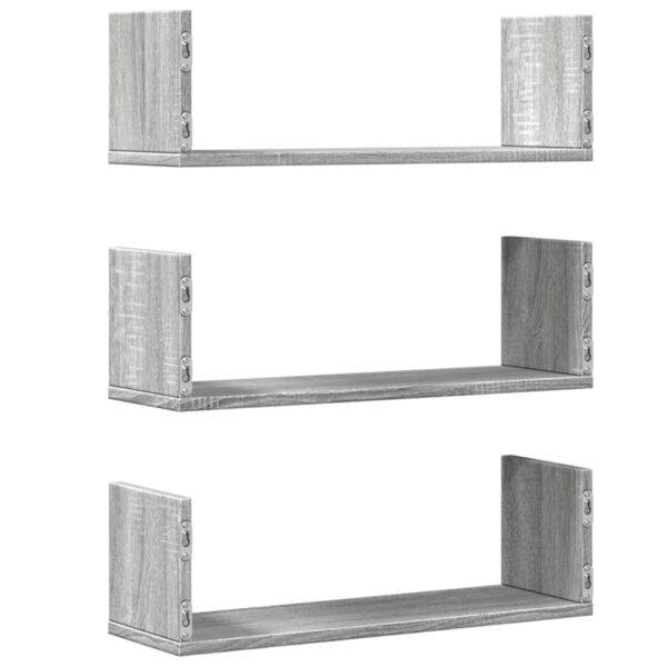 Prateleiras de parede 3 pcs derivados madeira cinzento sonoma - Image 5