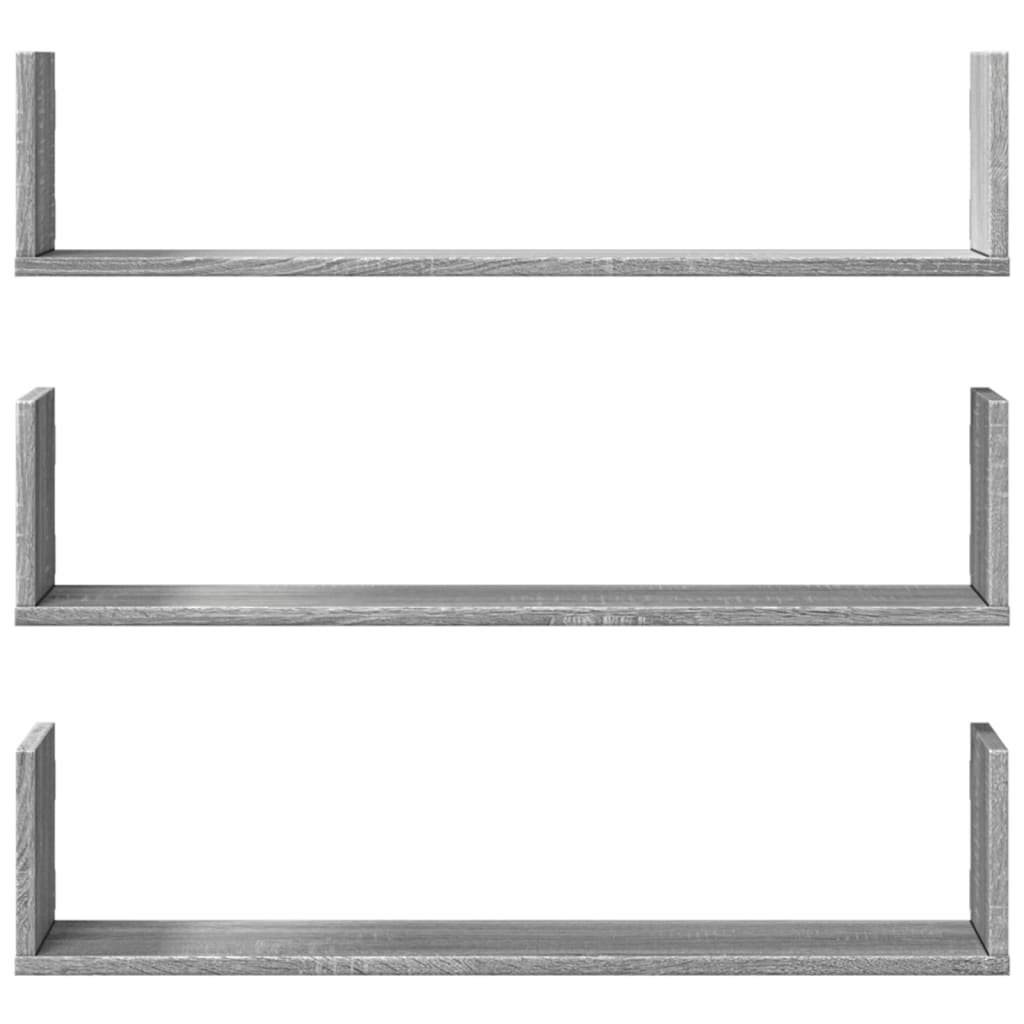 Prateleiras de parede 3 pcs derivados madeira cinzento sonoma - Image 3