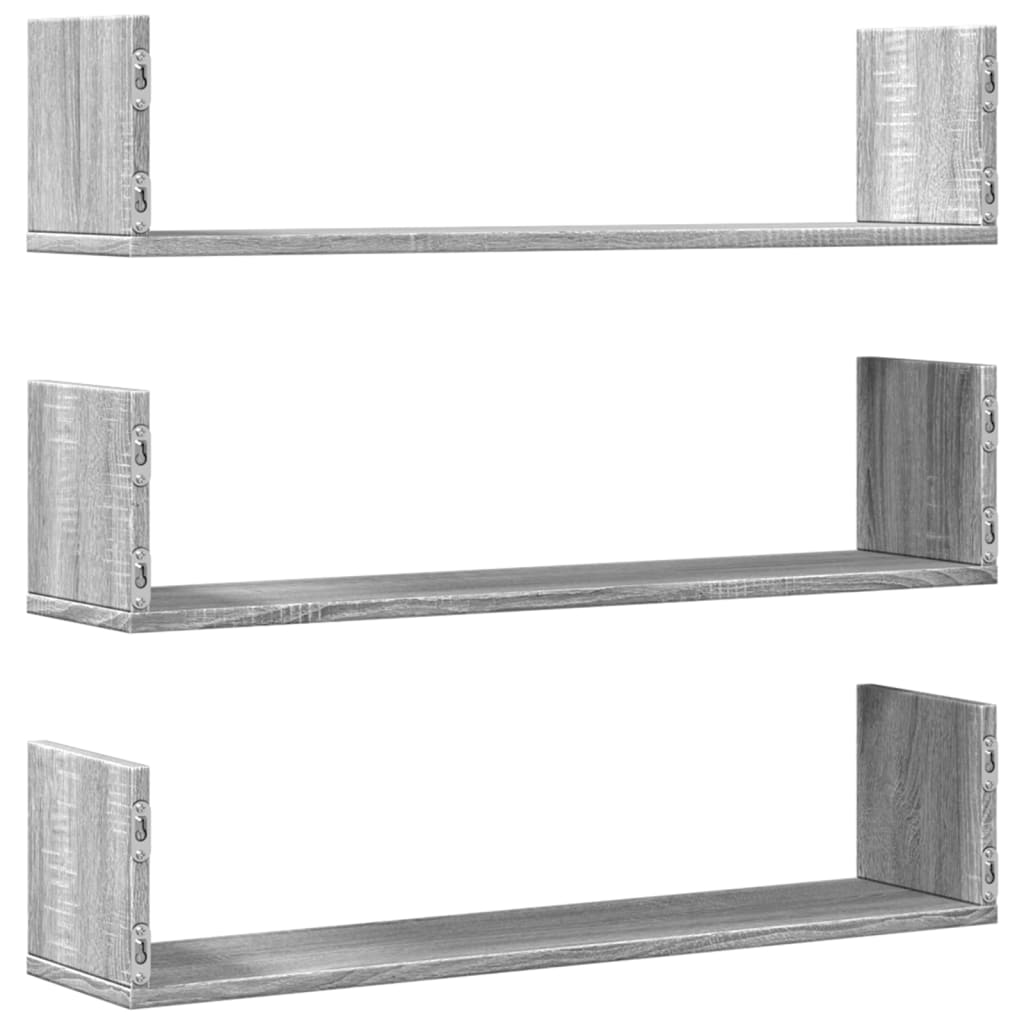 Prateleiras de parede 3 pcs derivados madeira cinzento sonoma - Image 5