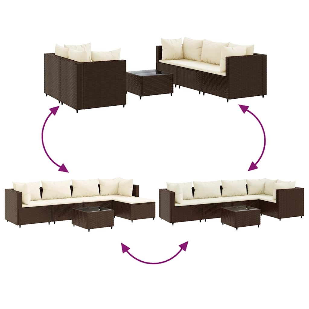 6 pcs conj. lounge jardim c/ almofadões 6 pcs vime PE castanho - Image 6