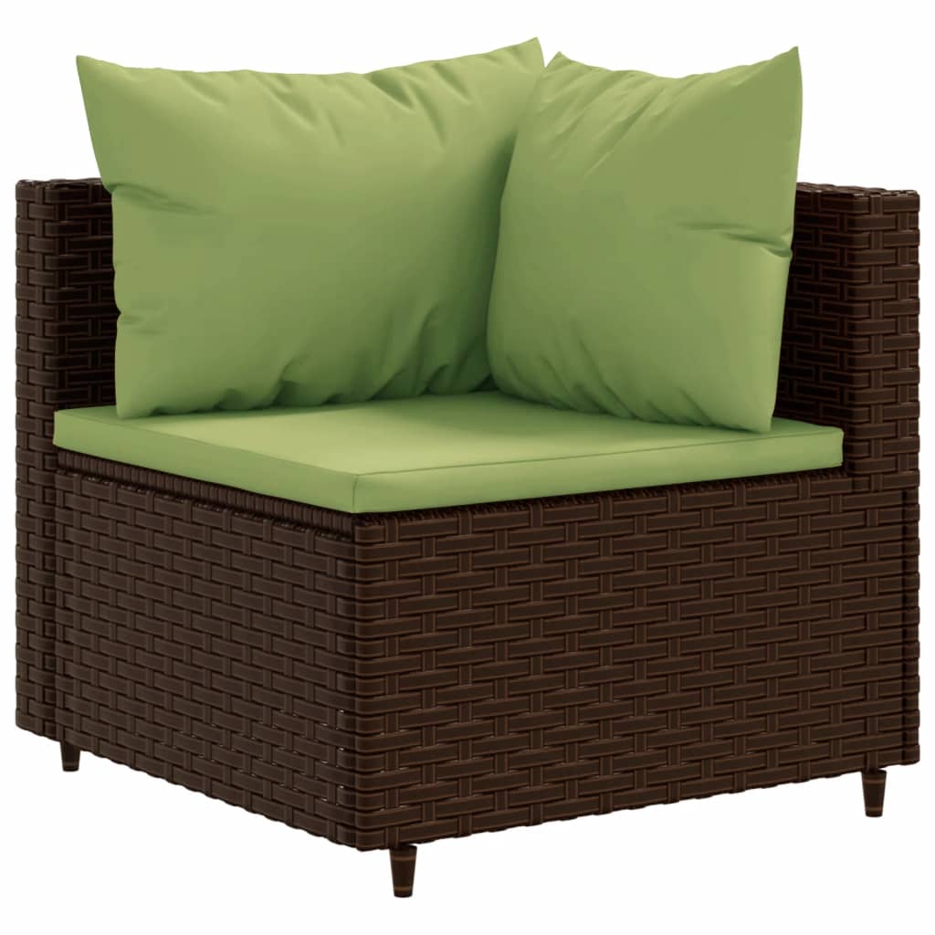5 pcs conjunto lounge jardim c/ almofadões vime PE castanho - Image 2
