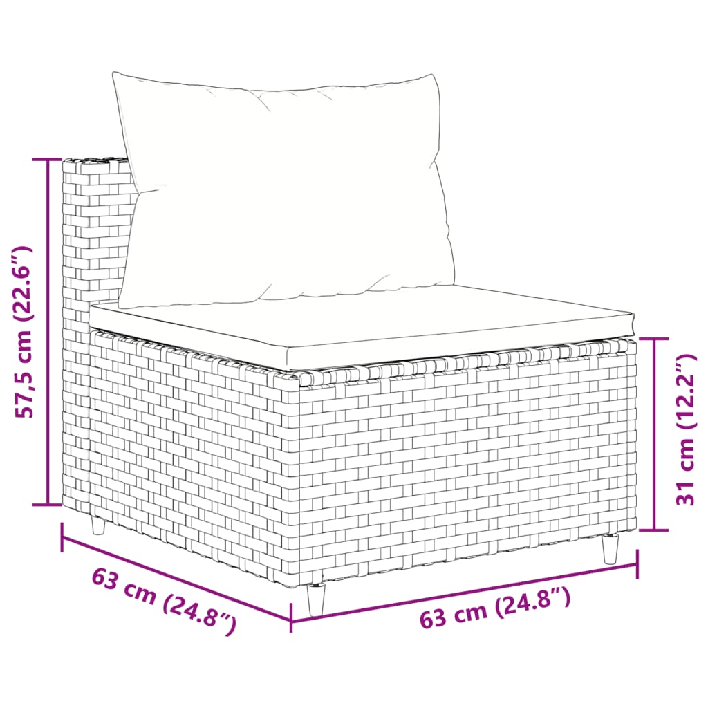 5 pcs conjunto lounge jardim c/ almofadões vime PE castanho - Image 11