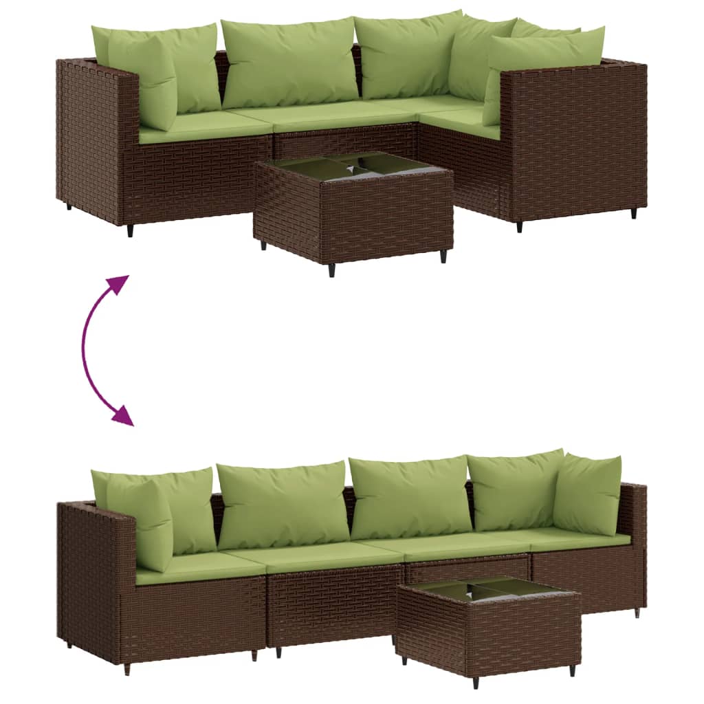 5 pcs conjunto lounge jardim c/ almofadões vime PE castanho - Image 5
