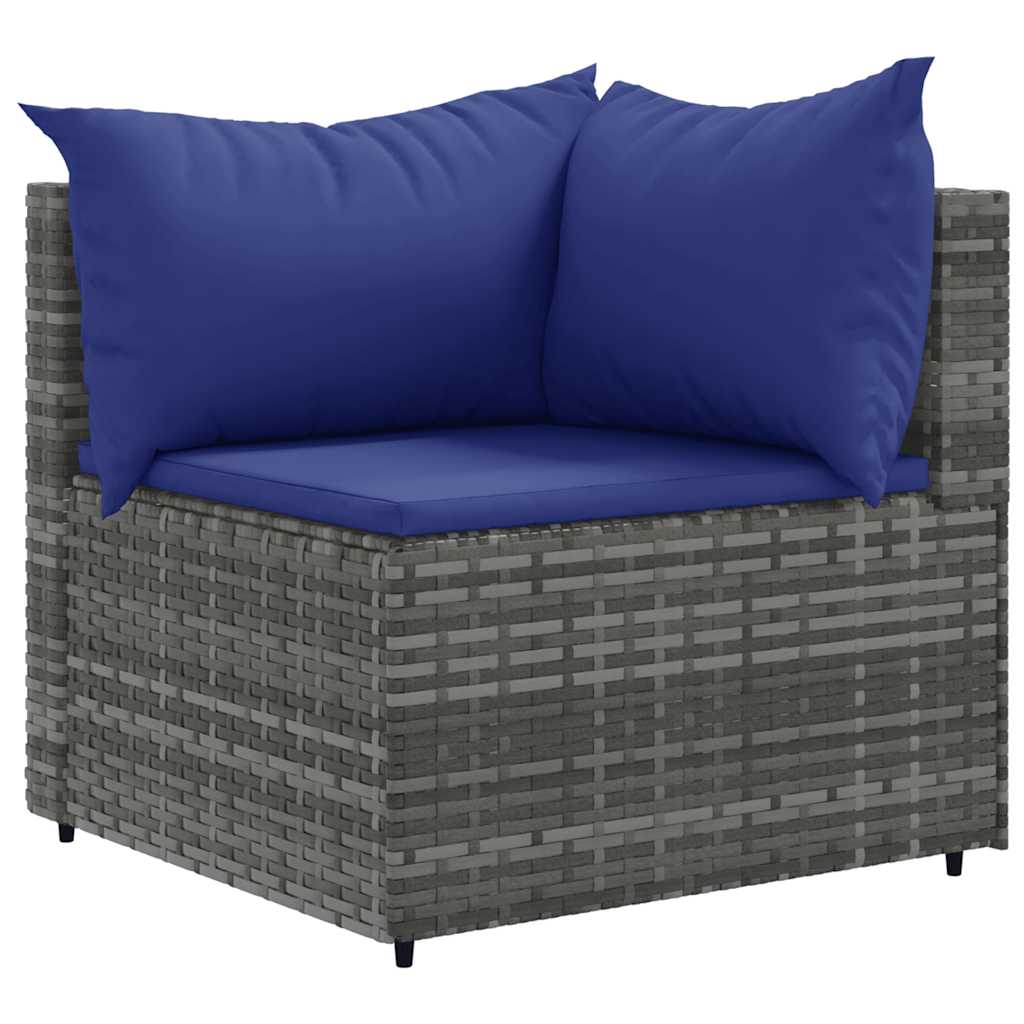 5 pcs conjunto lounge de jardim c/ almofadões vime PE cinzento - Image 2