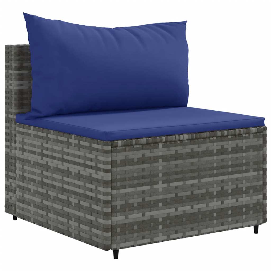 5 pcs conjunto lounge de jardim c/ almofadões vime PE cinzento - Image 3