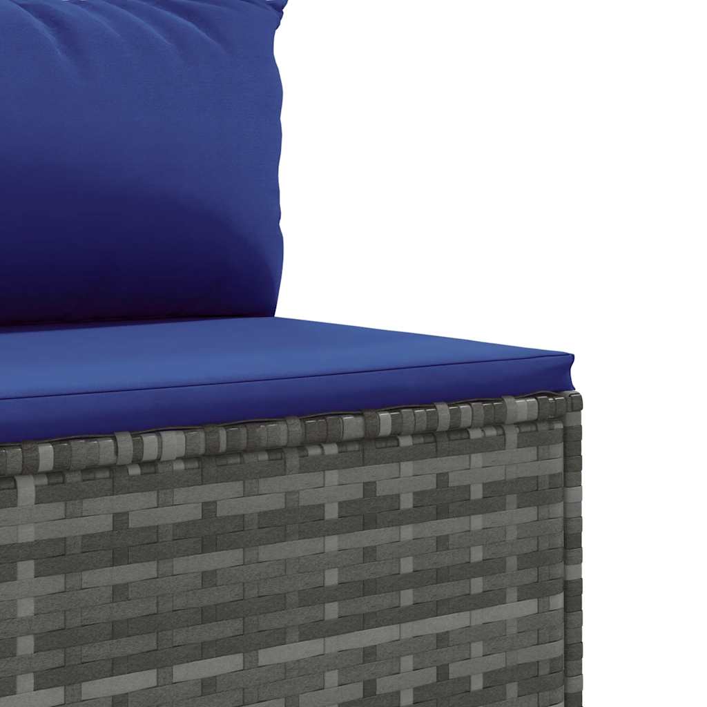 5 pcs conjunto lounge de jardim c/ almofadões vime PE cinzento - Image 4