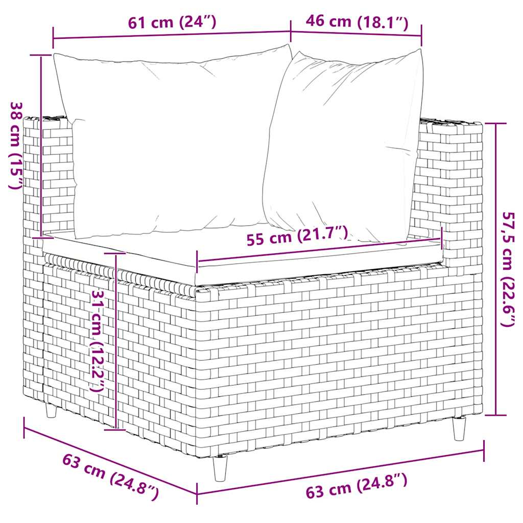 5 pcs conjunto lounge de jardim c/ almofadões vime PE cinzento - Image 7