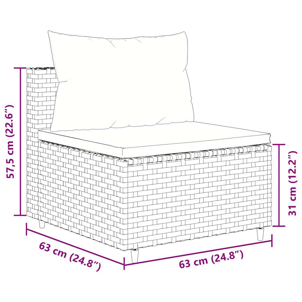 5 pcs conjunto lounge de jardim c/ almofadões vime PE cinzento - Image 8