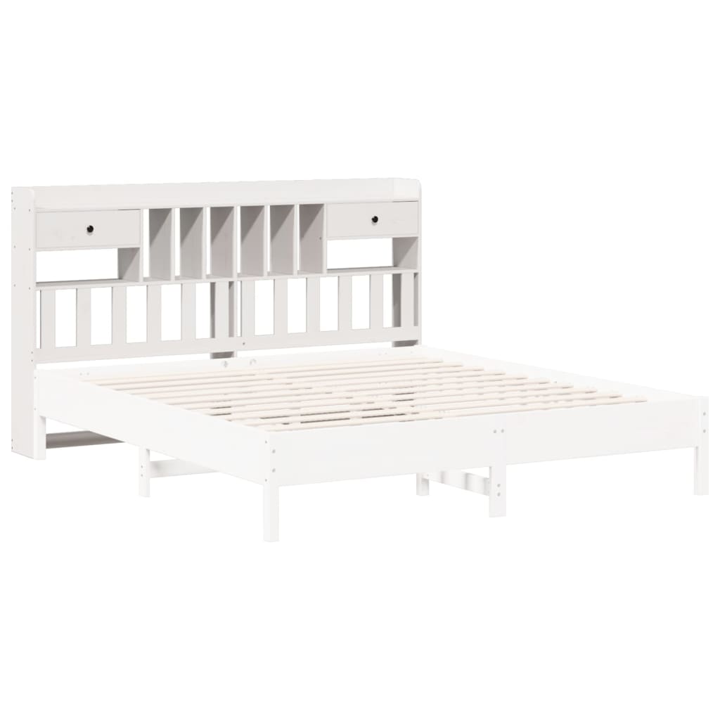 Cabeceira com arrumação 180 cm madeira de pinho maciça branco - Image 6