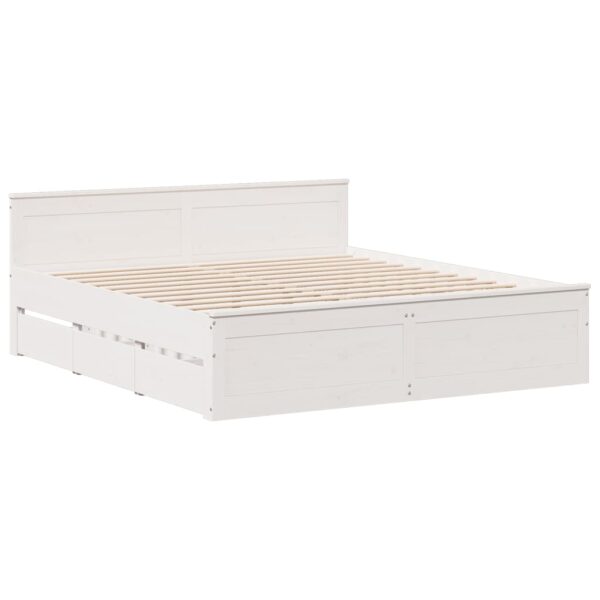 Cama sem colchão com cabeceira 200x200 cm pinho maciço branco - Image 2