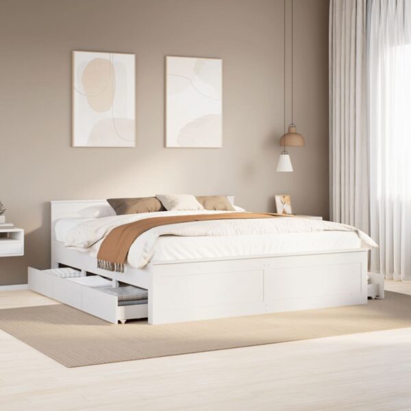 Cama sem colchão com cabeceira 200x200 cm pinho maciço branco