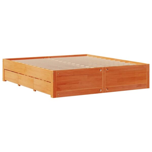 Cama sem colchão com gavetas madeira pinho maciça castanho-mel - Image 2