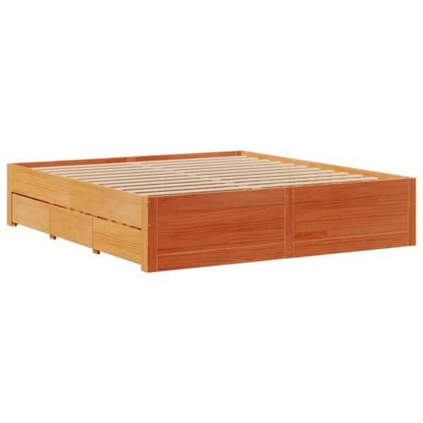 Cama sem colchão com gavetas madeira pinho maciça castanho-mel - Image 5