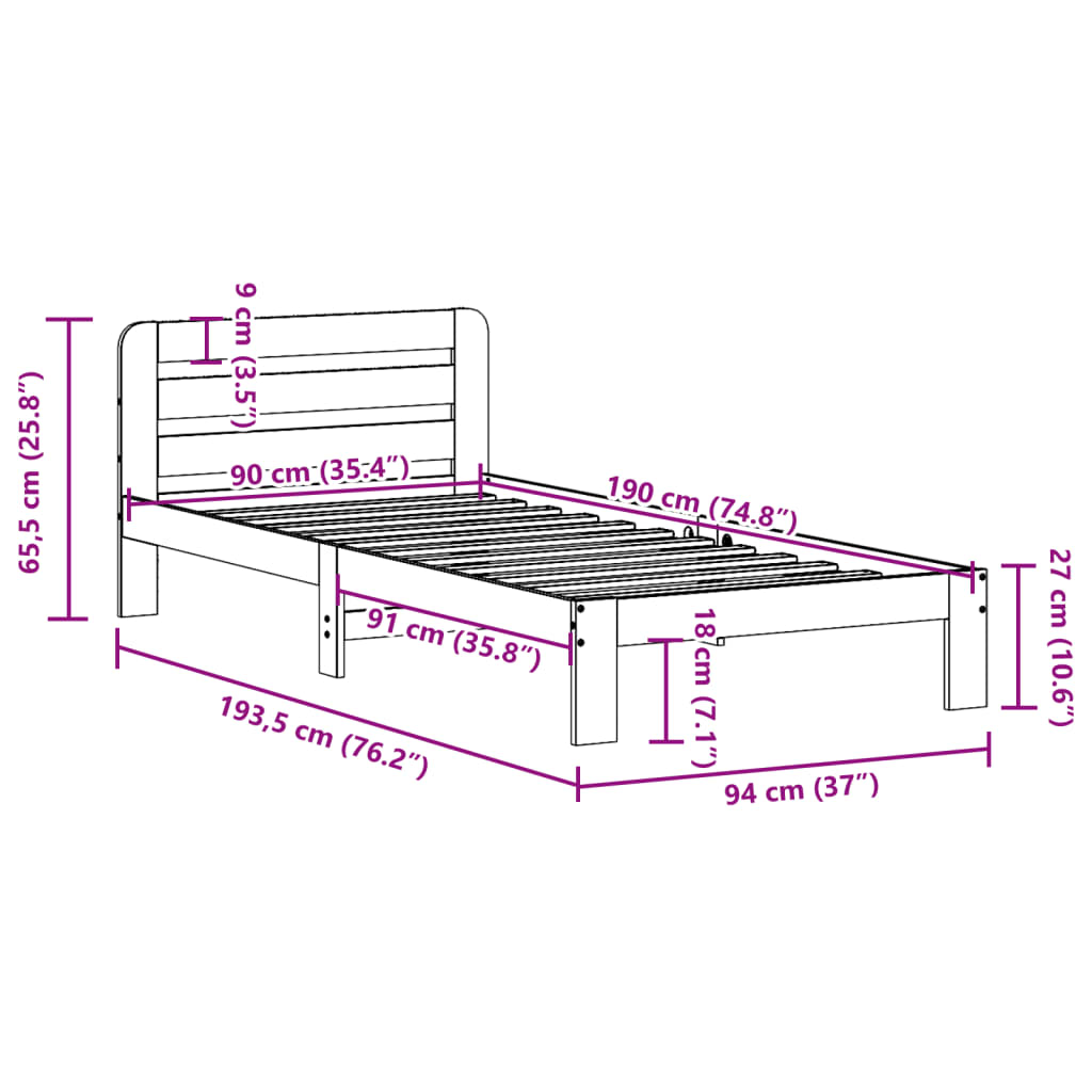 Cama sem colchão 90x190 cm madeira de pinho maciça - Image 8