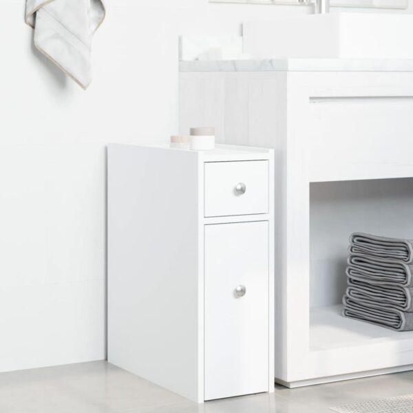 Aparador de WC estreito com rodas derivados de madeira branco - Image 2