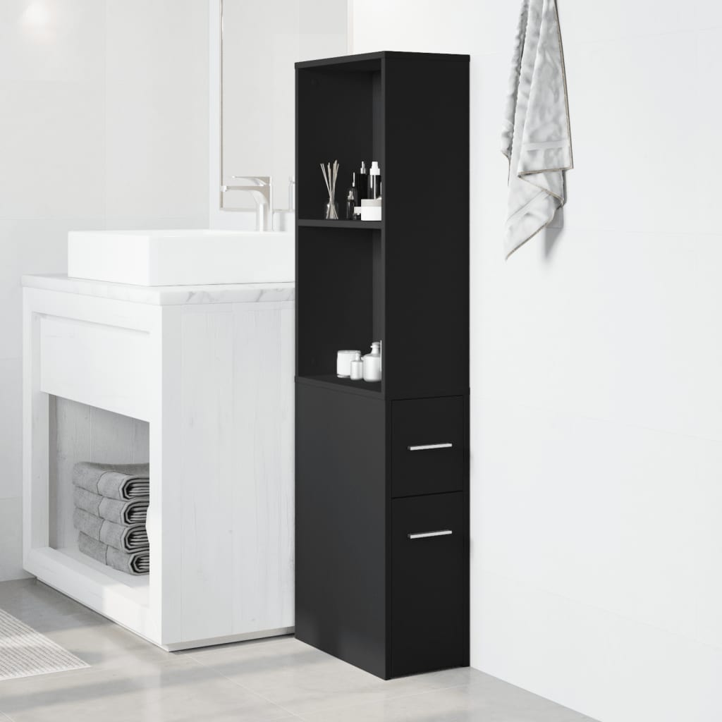 Aparador de WC estreito com rodas derivados de madeira preto - Image 2