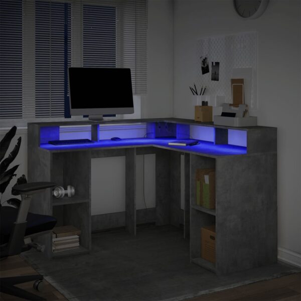 Secretária luzes LED 130x130x91cm deriv. madeira cinza cimento - Image 4