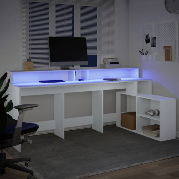 Secretária c/ luzes LED 200x104x91 cm derivados madeira branco - Image 4