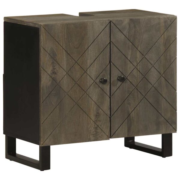 Conjunto mobiliário casa banho 2 pcs madeira maciça preto manga - Image 3