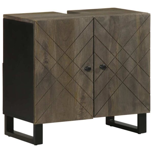 Conjunto mobiliário casa banho 4 pcs madeira maciça preto manga - Image 3