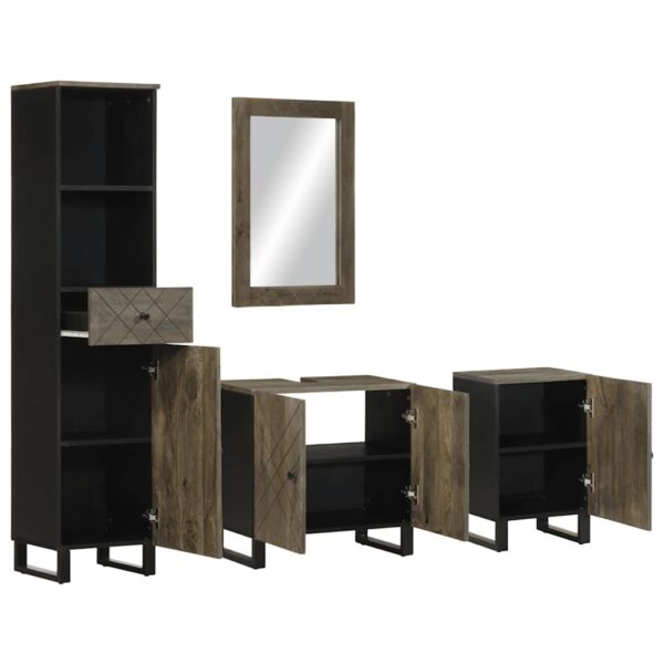 Conjunto mobiliário casa banho 4 pcs madeira maciça preto manga - Image 6