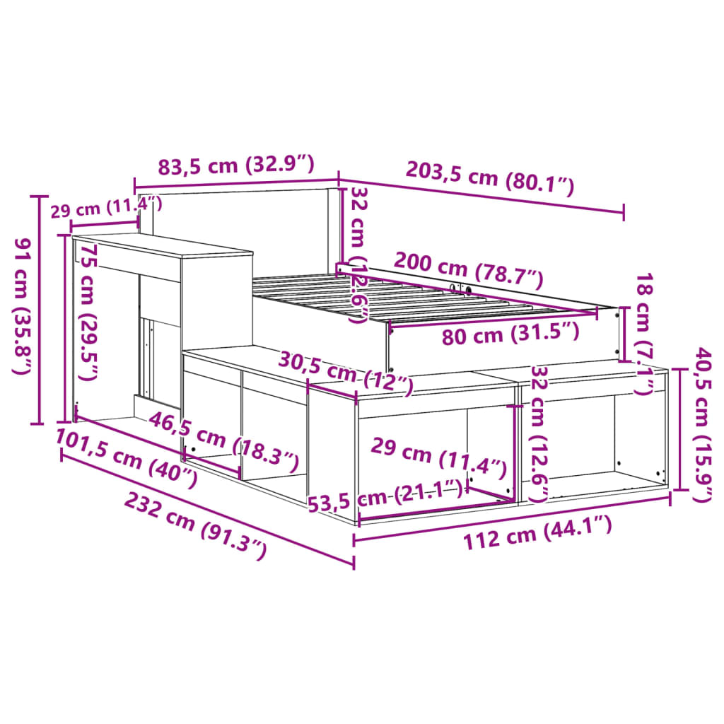 Estrutura de cama sem colchão 80x200 cm pinho maciço branco - Image 11