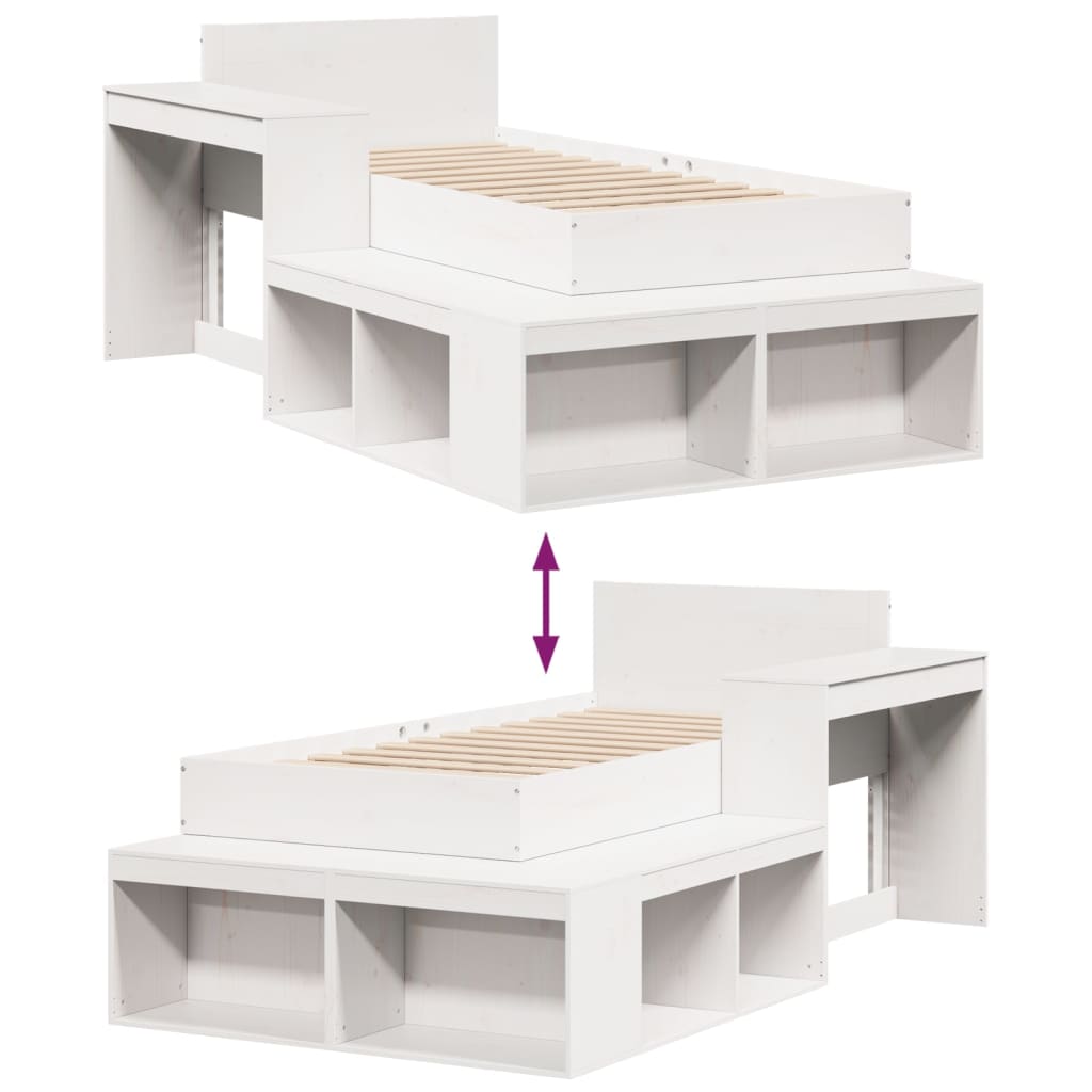 Estrutura de cama sem colchão 80x200 cm pinho maciço branco - Image 8