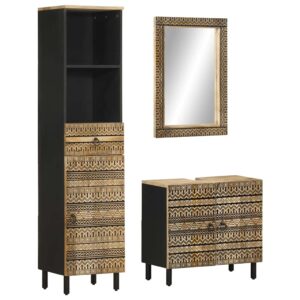 3 pcs conj. móveis p/ casa de banho madeira mangueira maciça
