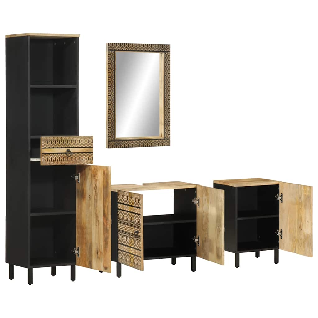 4 pcs conj. móveis p/ casa de banho madeira de mangueira maciça - Image 2