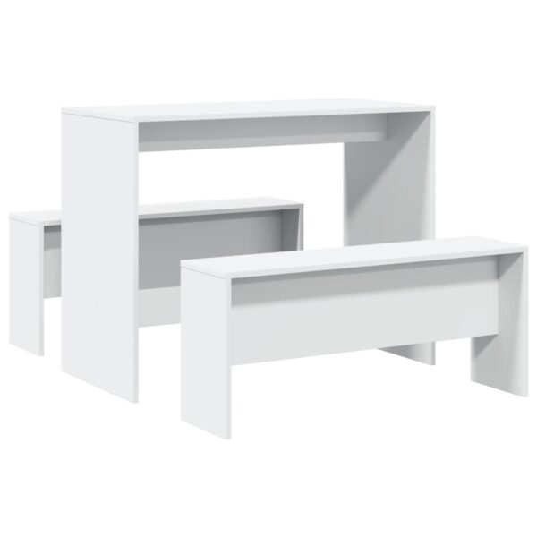 3 pcs conj. mesa de jantar e banco derivados de madeira branco - Image 5