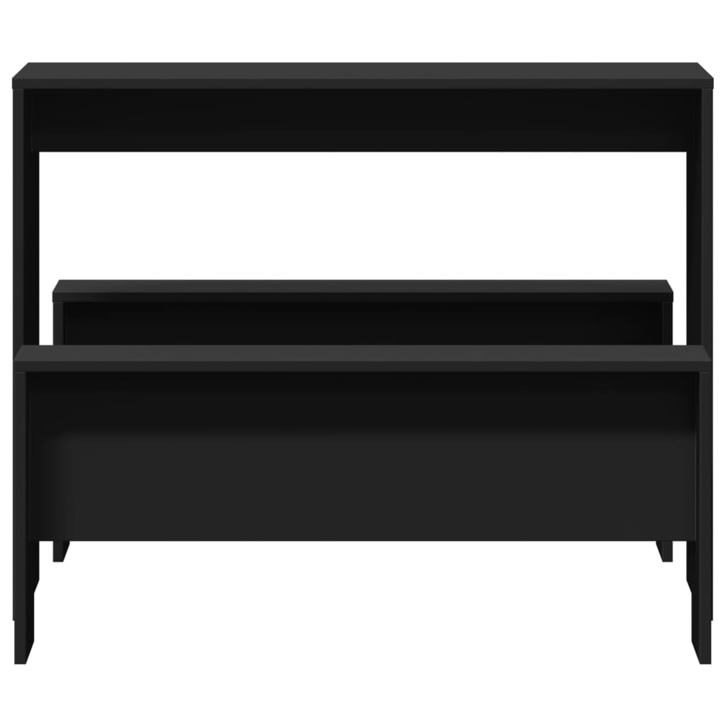 3 pcs conj. mesa de jantar e banco derivados de madeira preto - Image 3