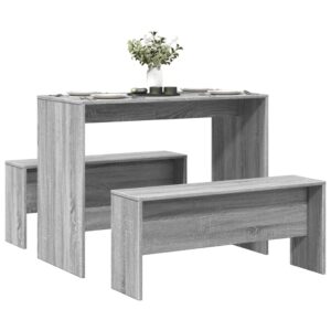 3 pcs conj. mesa jantar e banco deriv. madeira cinzento sonoma