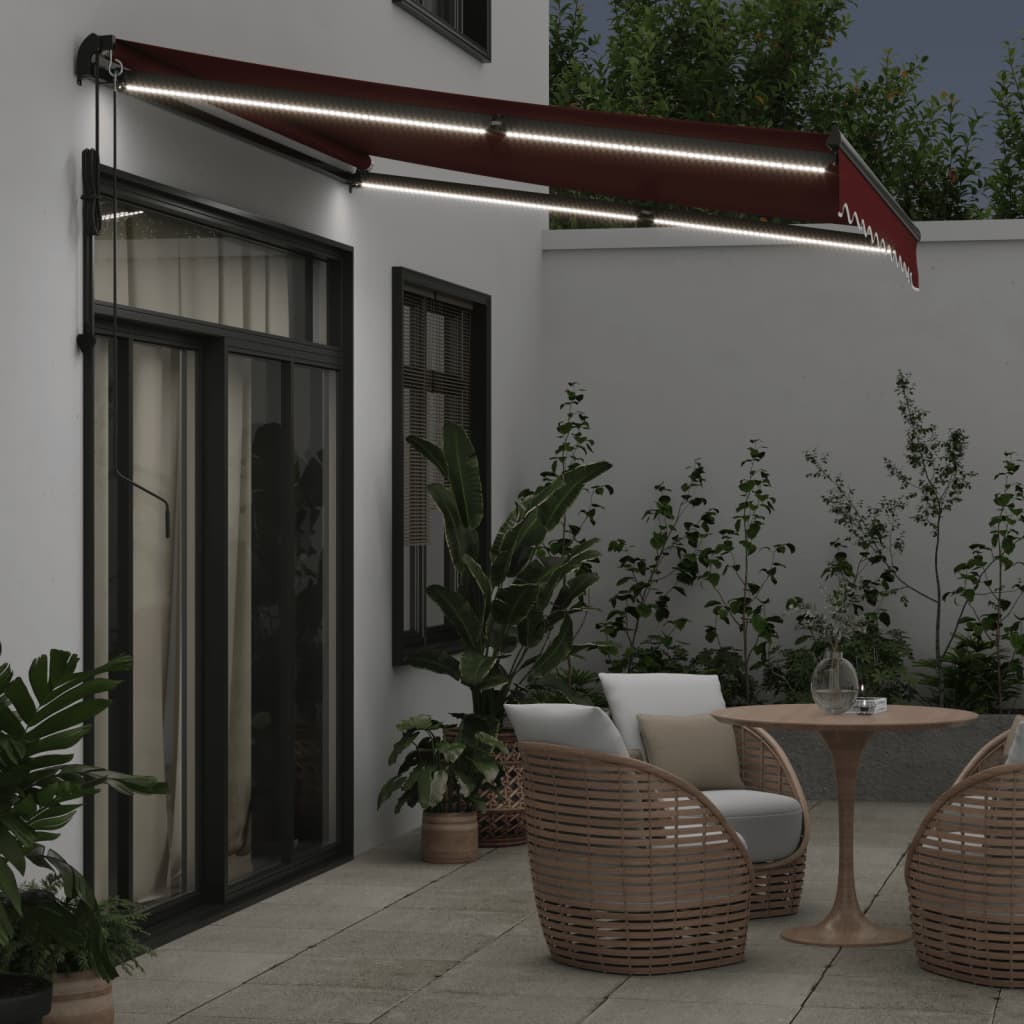 Toldo retrátil automático com luzes LED 300x250 cm bordô - Image 2