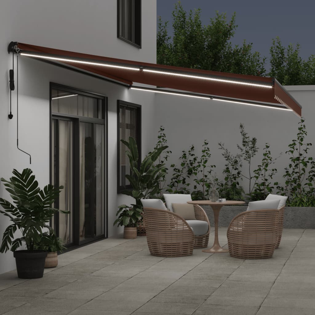 Toldo retrátil automático com luzes LED 500x300 cm castanho - Image 2