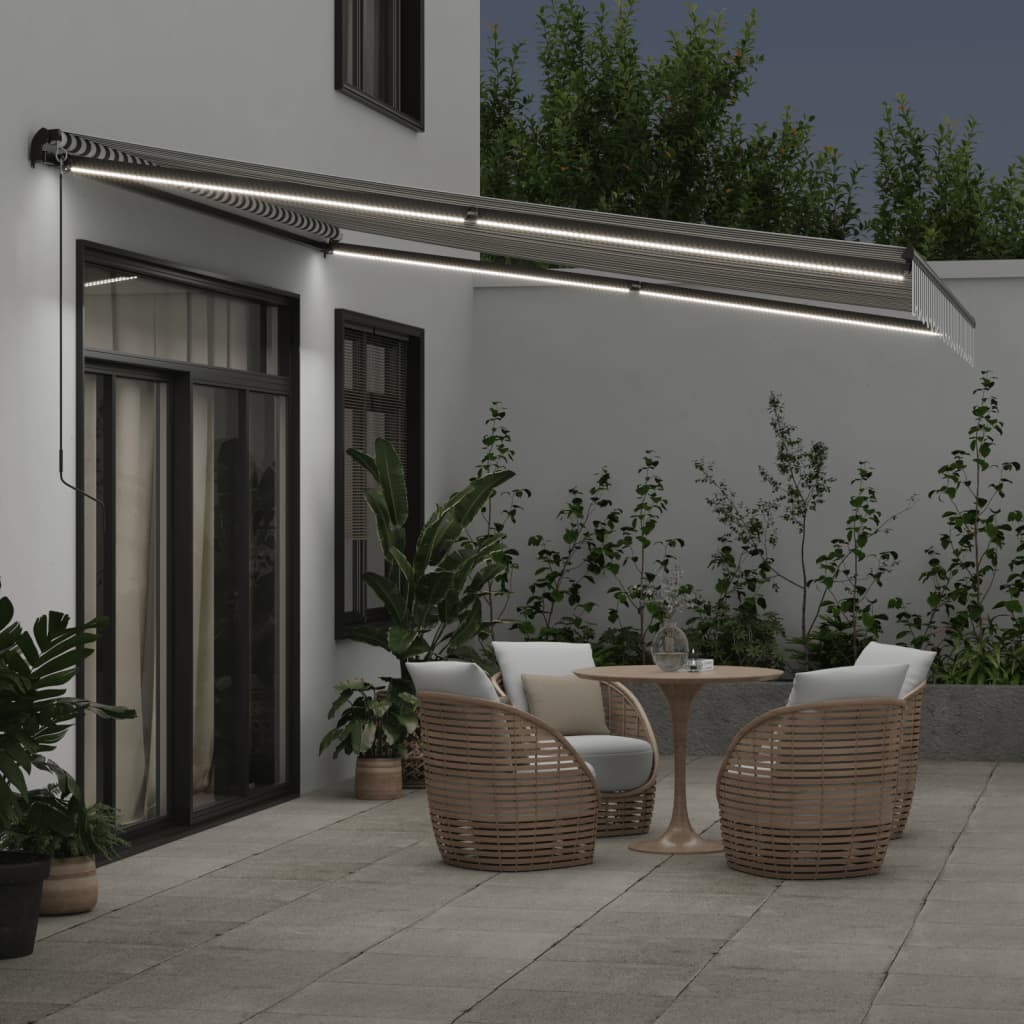 Toldo retrátil manual com luzes LEDs 400x300cm antracite/branco - Image 2