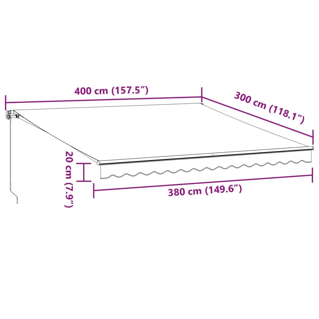 Toldo retrátil manual com luzes LEDs 400x300cm antracite/branco - Image 10