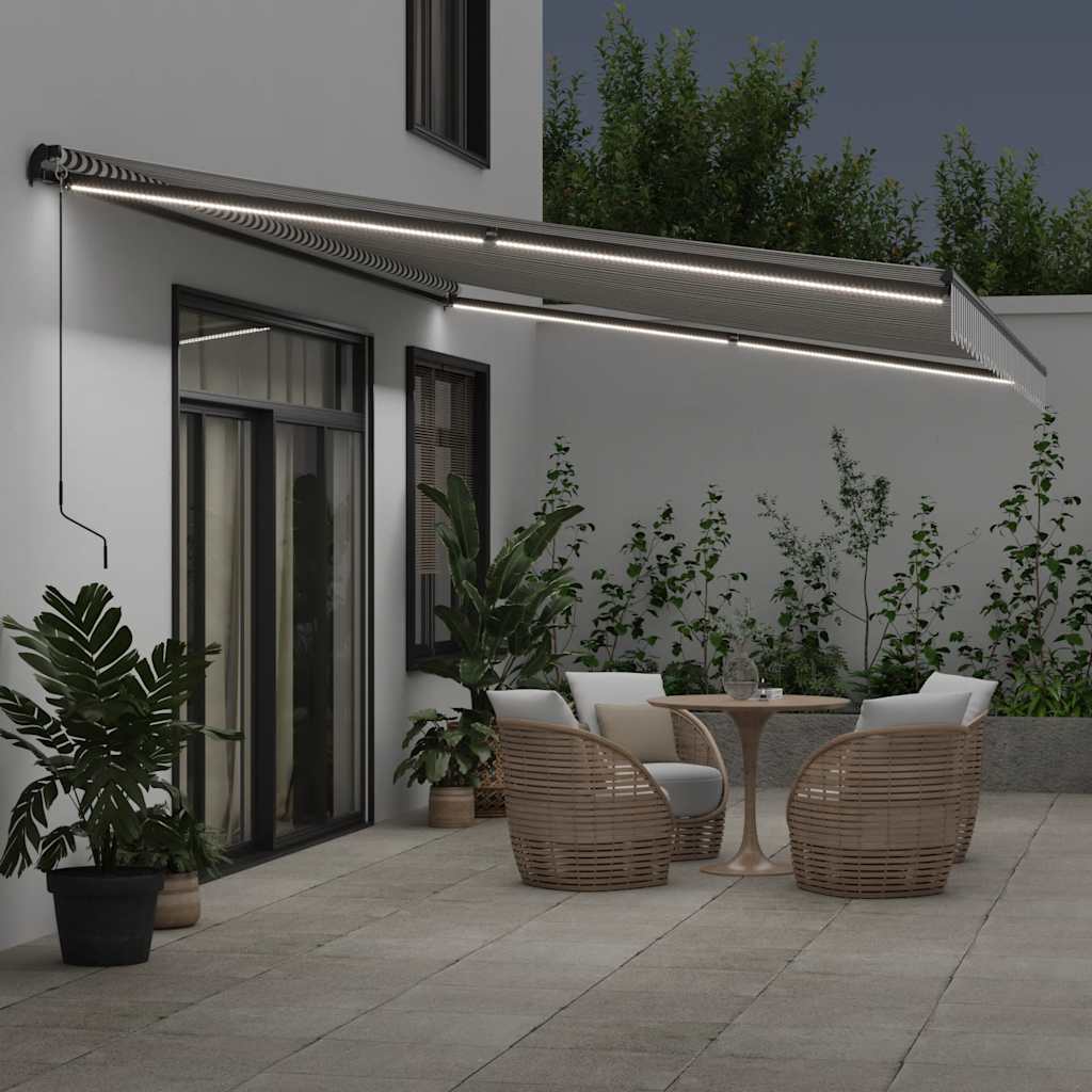 Toldo retrátil manual com luzes LEDs 600x300cm antracite/branco - Image 2