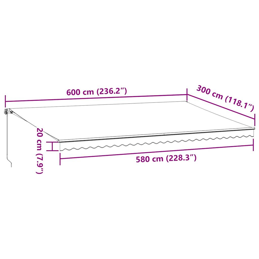 Toldo retrátil manual com luzes LEDs 600x300cm antracite/branco - Image 10