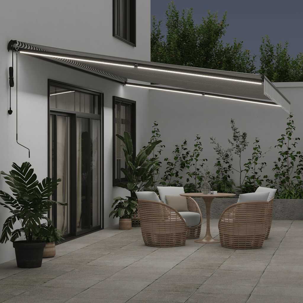 Toldo retrátil automático com LEDs 600x300 cm antracite/branco - Image 2