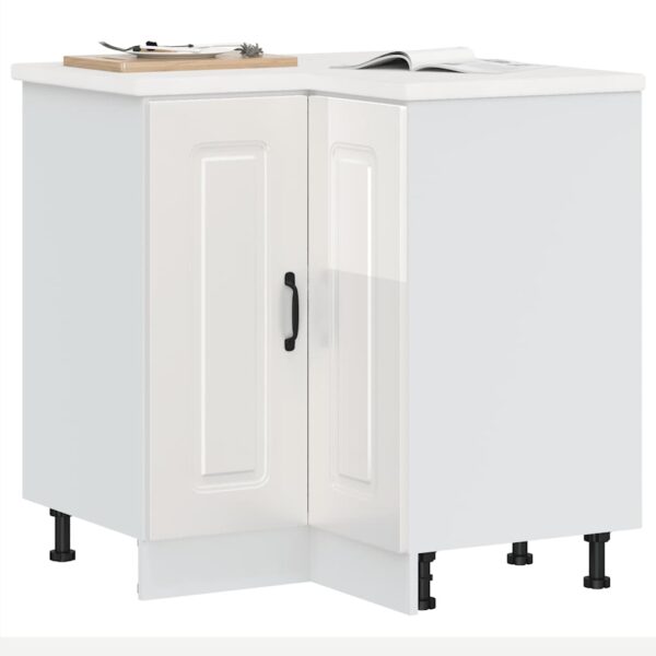 Armário baixo de canto de cozinha Kalmar branco alto brilho