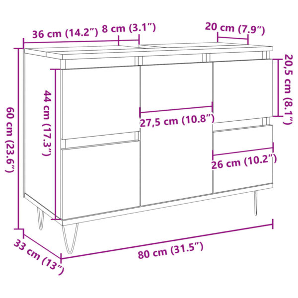 Móvel casa de banho 80x33x60 cm derivados madeira cinza cimento - Image 10