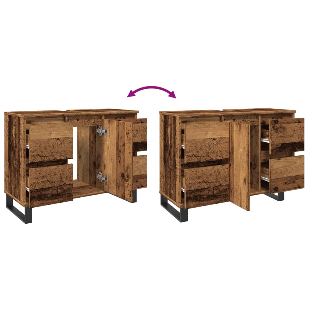 Armário lavatório WC 80x33x60cm derivados madeira madeira velha - Image 7