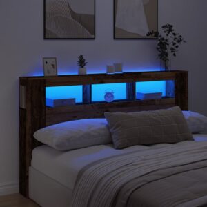 Cabeceira c/ LEDs 180x18,5x103,5cm deriv. madeira madeira velha