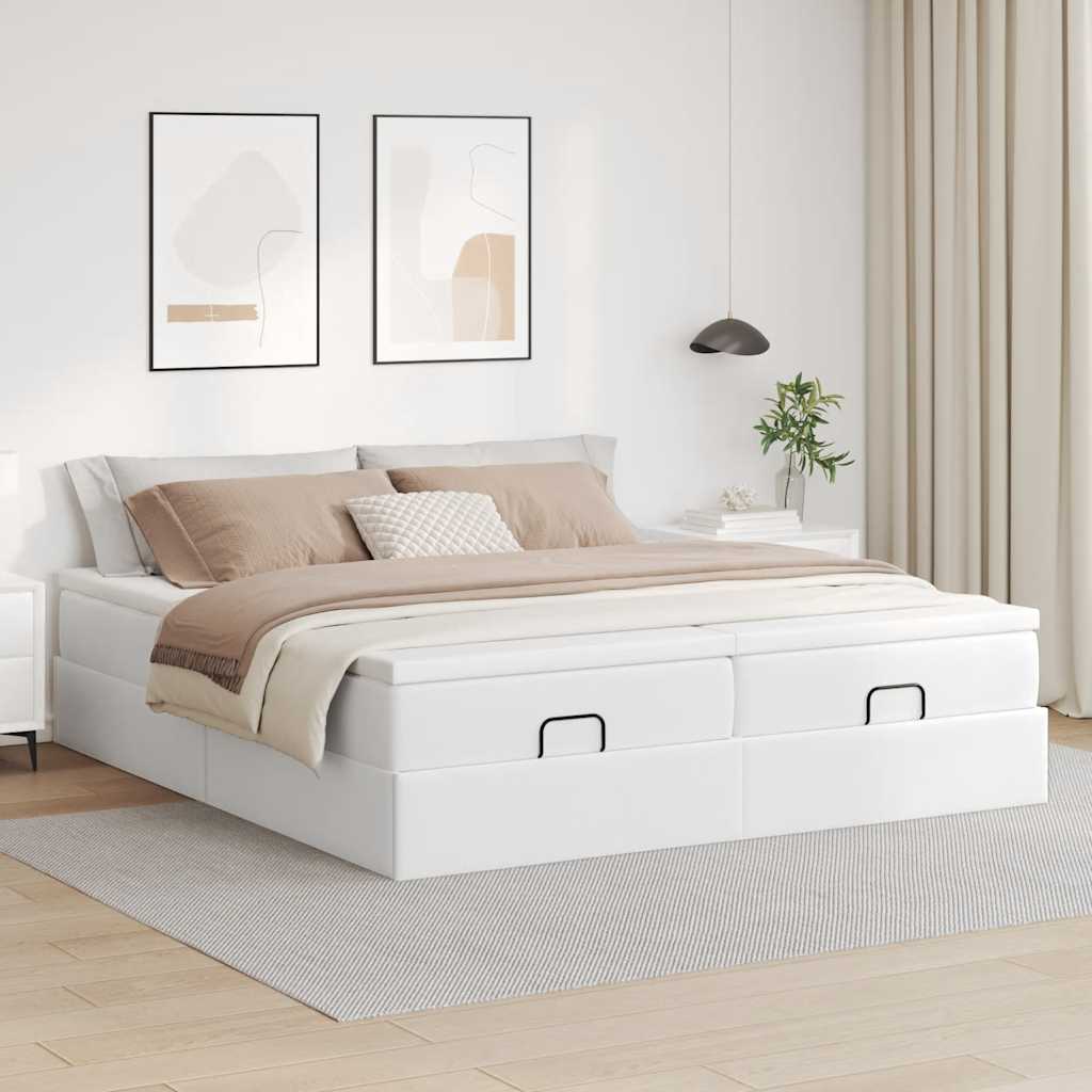 Estrutura de cama otomana com colchão branco couro falso - Image 2