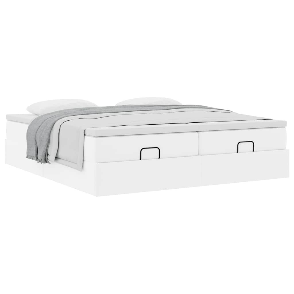 Estrutura de cama otomana com colchão branco couro falso - Image 3