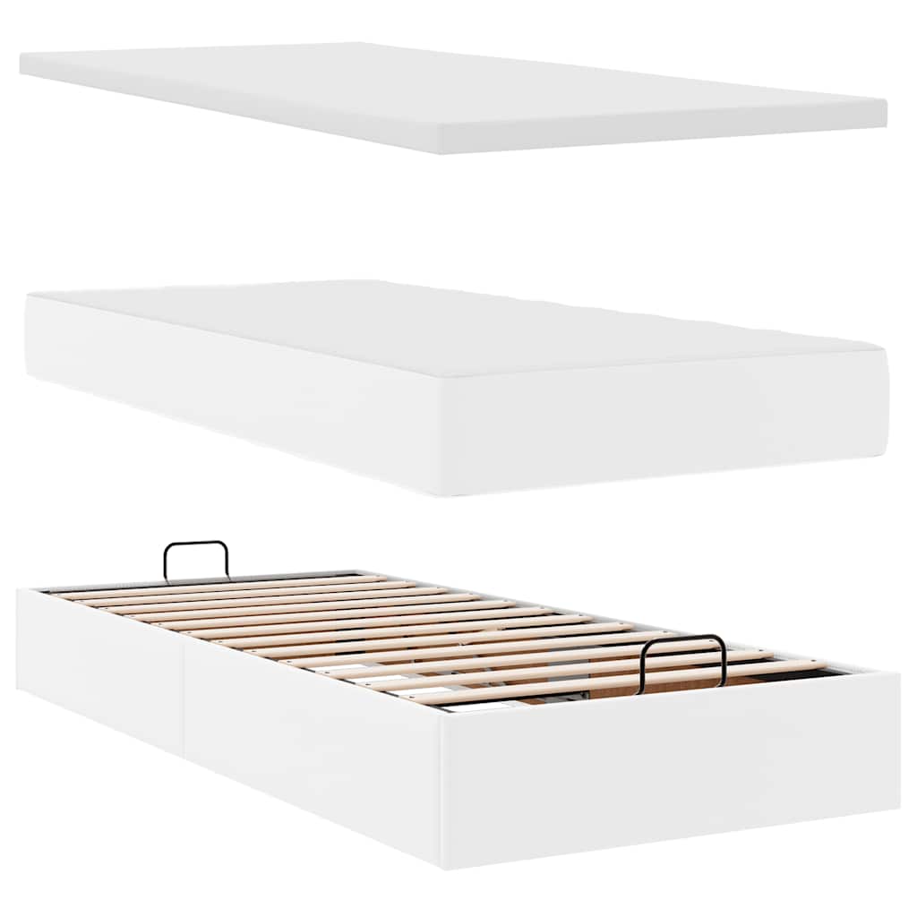 Estrutura de cama otomana com colchão branco couro falso - Image 5