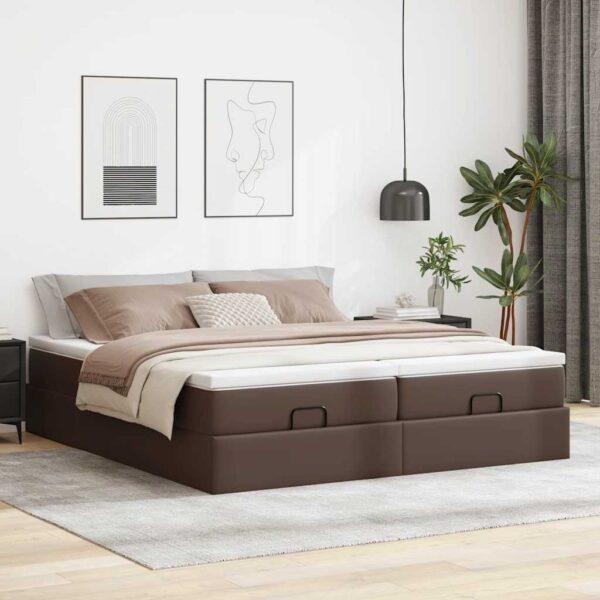 Estrutura de cama otomana com colchão marrom couro falso - Image 2