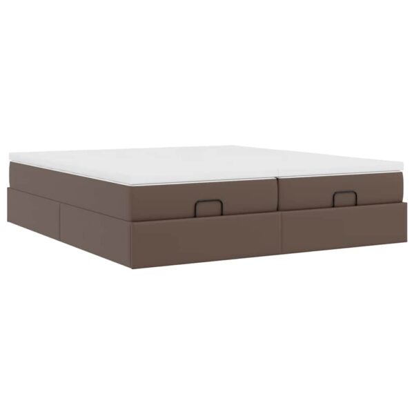 Estrutura de cama otomana com colchão marrom couro falso - Image 7